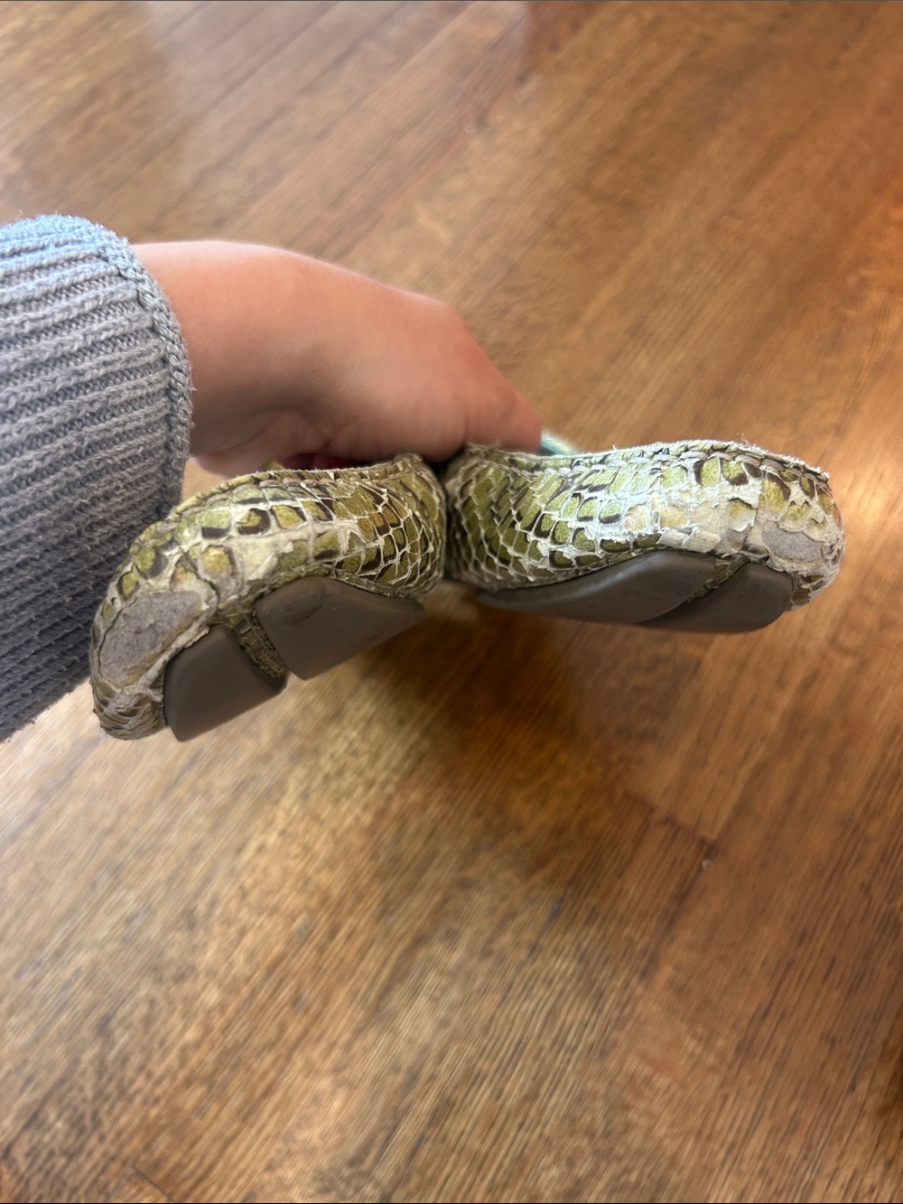 Prada Olive Green Snakeskin Loafers with Gold Logo 38 - Picture 6 of 6